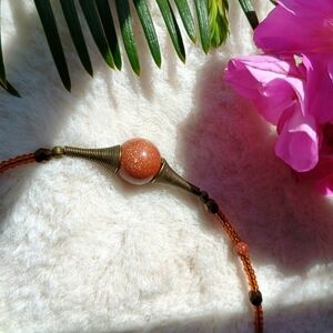 Y2K Robert Rose Goldstone Brass And Seed Bead Choker, Vintage Designer, Festival